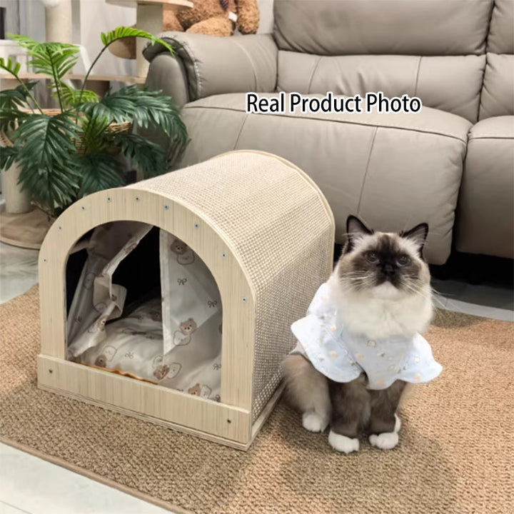 Modern Minimalist Plywood Cat Bed with Flannel and Oxford Cloth-Orizon Depot