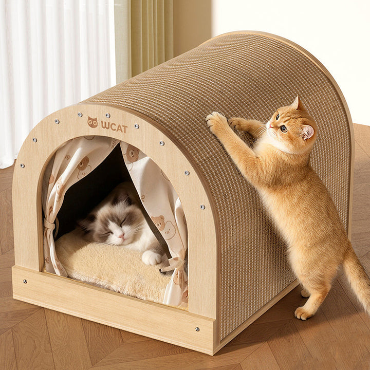 Modern Minimalist Plywood Cat Bed with Flannel and Oxford Cloth-Orizon Depot