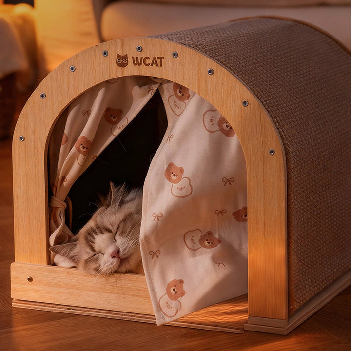 Modern Minimalist Plywood Cat Bed with Flannel and Oxford Cloth-Orizon Depot