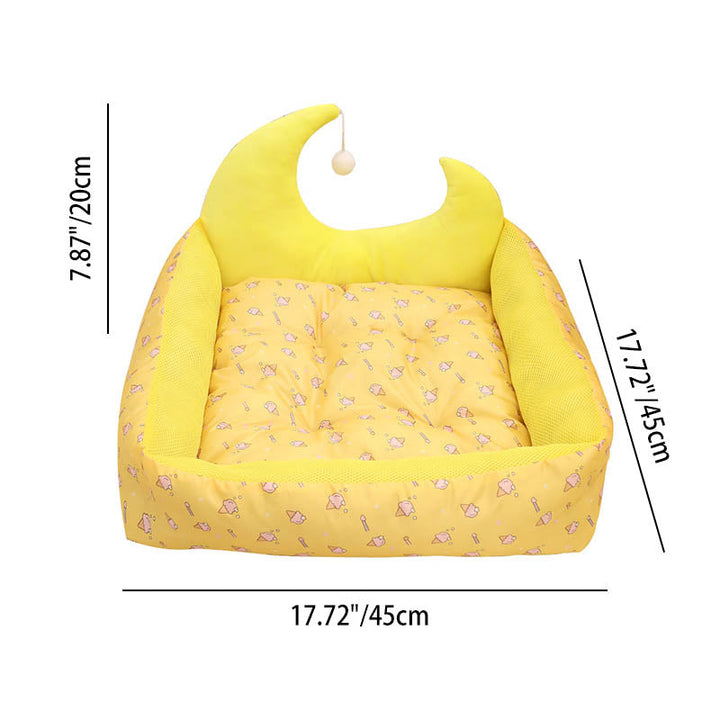 Modern Rectangular Moon-Shaped Cat Bed with Toy Ball for Home Use-Orizon Depot