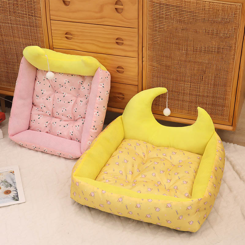 Modern Rectangular Moon-Shaped Cat Bed with Toy Ball for Home Use-Orizon Depot
