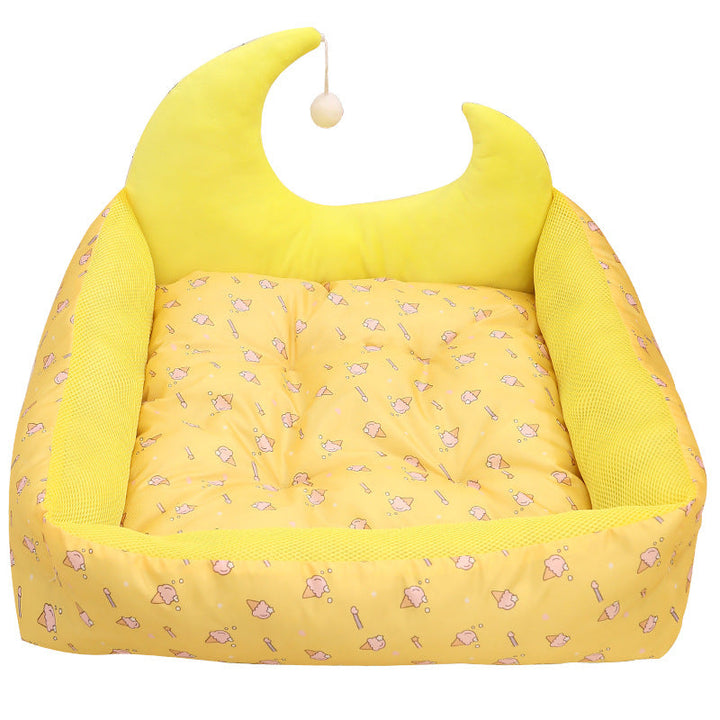 Modern Rectangular Moon-Shaped Cat Bed with Toy Ball for Home Use-Orizon Depot