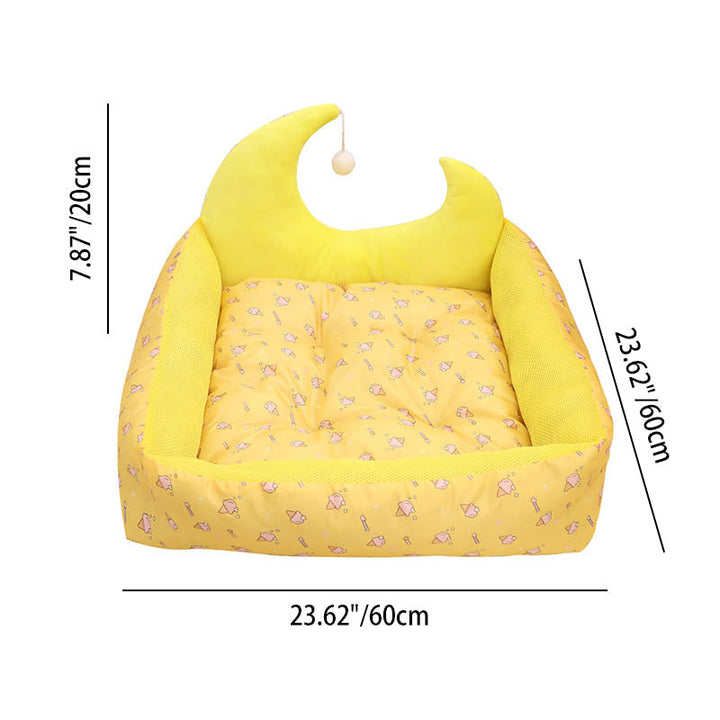Modern Rectangular Moon-Shaped Cat Bed with Toy Ball for Home Use-Orizon Depot