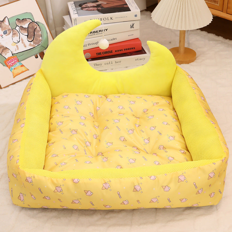 Modern Rectangular Moon-Shaped Cat Bed with Toy Ball for Home Use-Orizon Depot