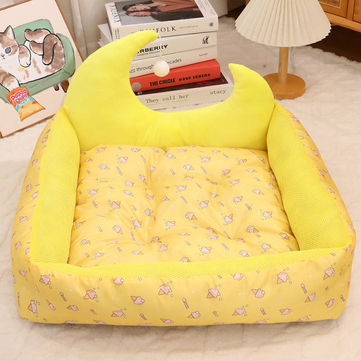 Modern Rectangular Moon-Shaped Cat Bed with Toy Ball for Home Use-Orizon Depot
