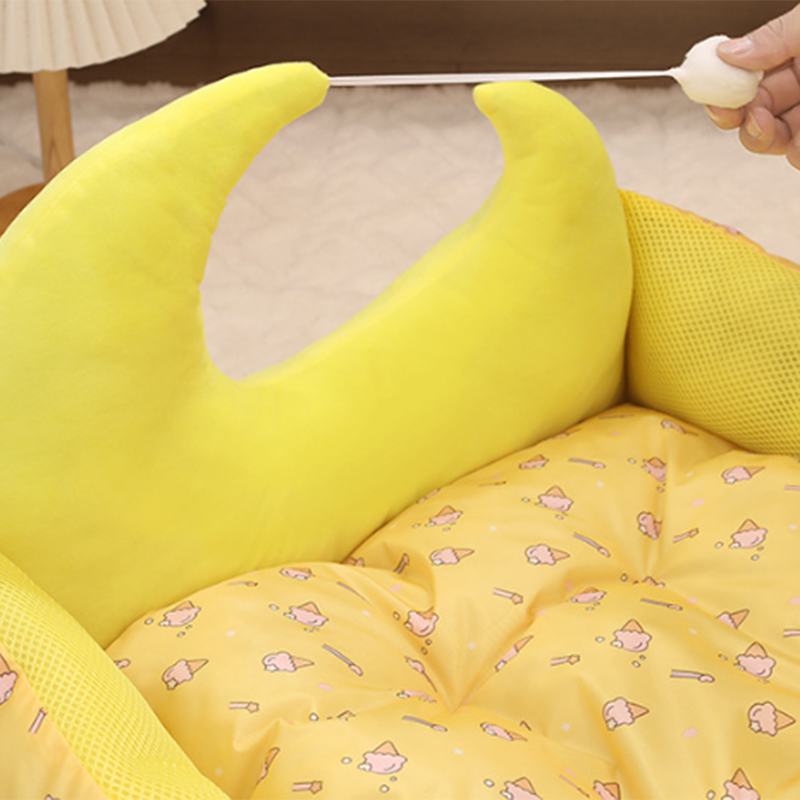 Modern Rectangular Moon-Shaped Cat Bed with Toy Ball for Home Use-Orizon Depot