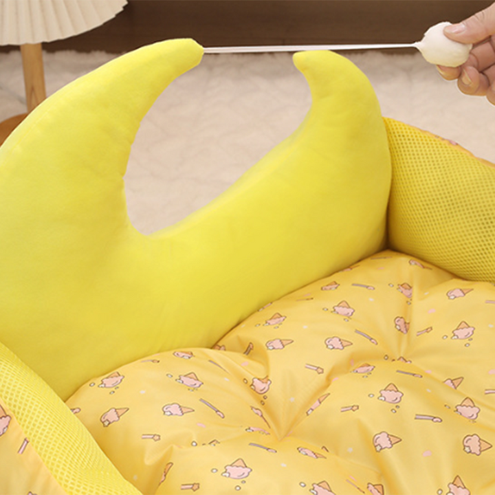 Modern Rectangular Moon-Shaped Cat Bed with Toy Ball for Home Use-Orizon Depot