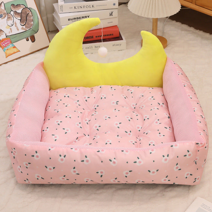 Modern Rectangular Moon-Shaped Cat Bed with Toy Ball for Home Use-Orizon Depot