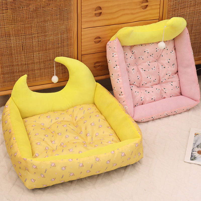 Modern Rectangular Moon-Shaped Cat Bed with Toy Ball for Home Use-Orizon Depot