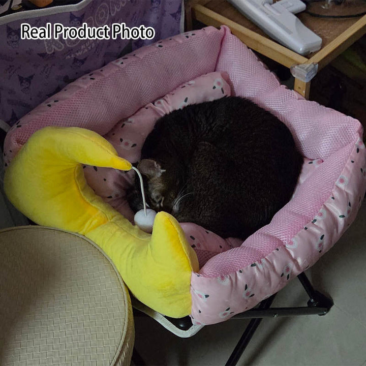 Modern Rectangular Moon-Shaped Cat Bed with Toy Ball for Home Use-Orizon Depot