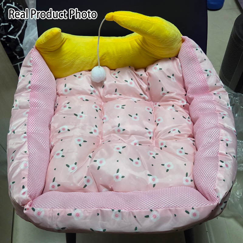 Modern Rectangular Moon-Shaped Cat Bed with Toy Ball for Home Use-Orizon Depot