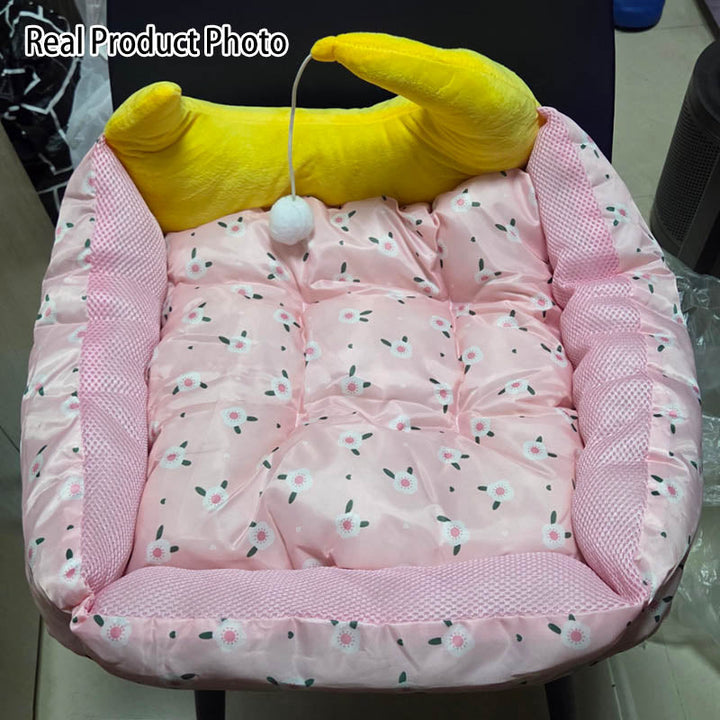 Modern Rectangular Moon-Shaped Cat Bed with Toy Ball for Home Use-Orizon Depot