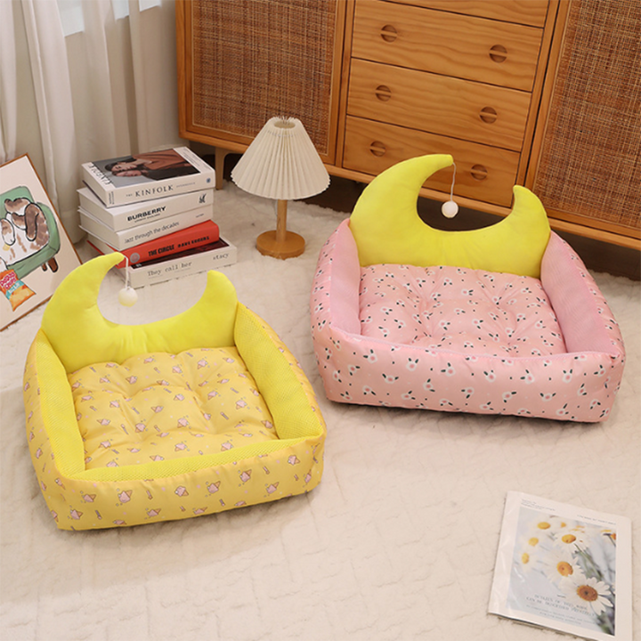 Modern Rectangular Moon-Shaped Cat Bed with Toy Ball for Home Use-Orizon Depot