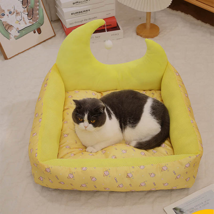Modern Rectangular Moon-Shaped Cat Bed with Toy Ball for Home Use-Orizon Depot