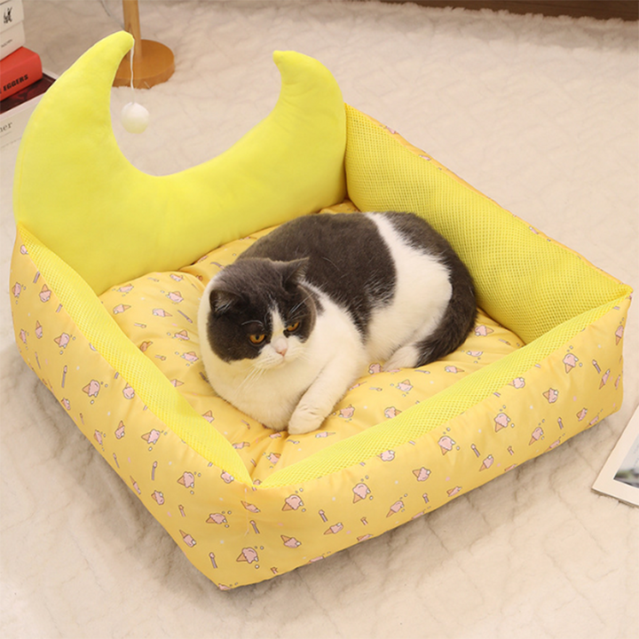 Modern Rectangular Moon-Shaped Cat Bed with Toy Ball for Home Use-Orizon Depot