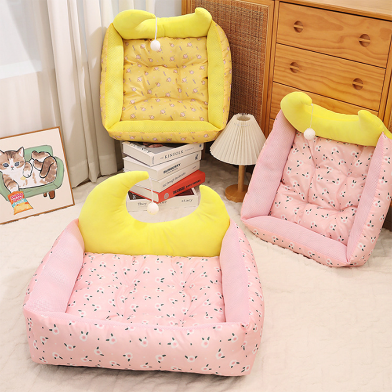 Modern Rectangular Moon-Shaped Cat Bed with Toy Ball for Home Use-Orizon Depot