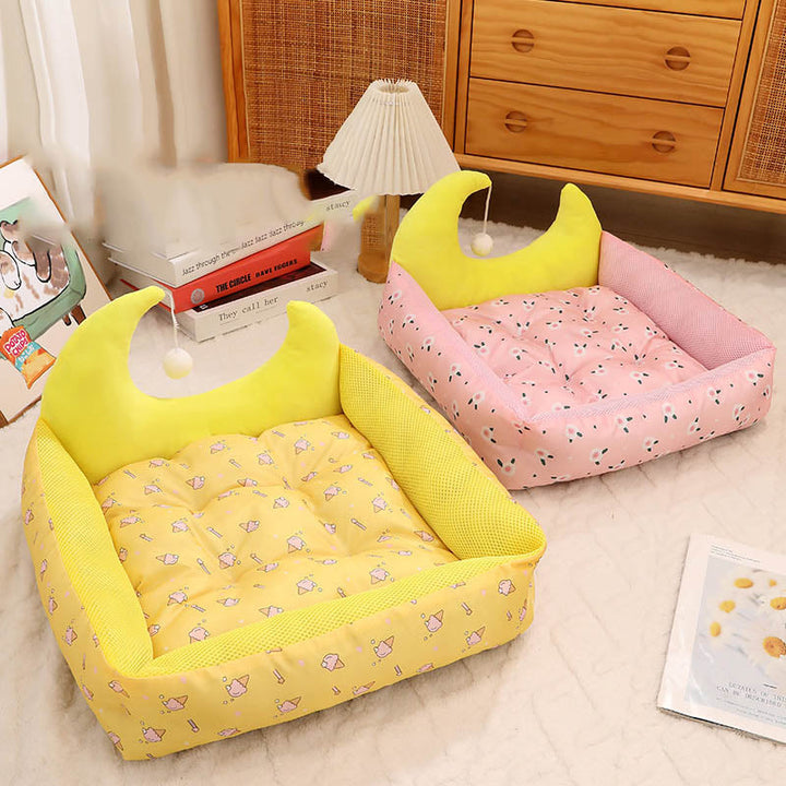 Modern Rectangular Moon-Shaped Cat Bed with Toy Ball for Home Use-Orizon Depot