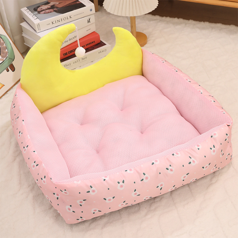Modern Rectangular Moon-Shaped Cat Bed with Toy Ball for Home Use-Orizon Depot