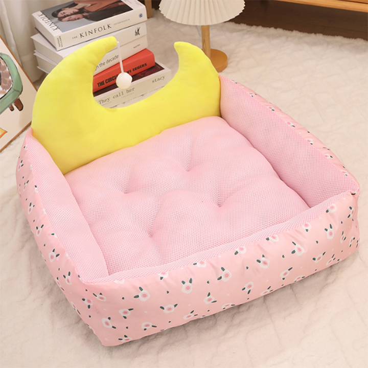 Modern Rectangular Moon-Shaped Cat Bed with Toy Ball for Home Use-Orizon Depot
