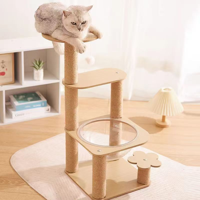 Modern Cylindrical Flower-Shaped Cat Tree with Hemp Rope and MDF-Orizon Depot