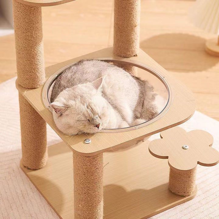 Modern Cylindrical Flower-Shaped Cat Tree with Hemp Rope and MDF-Orizon Depot