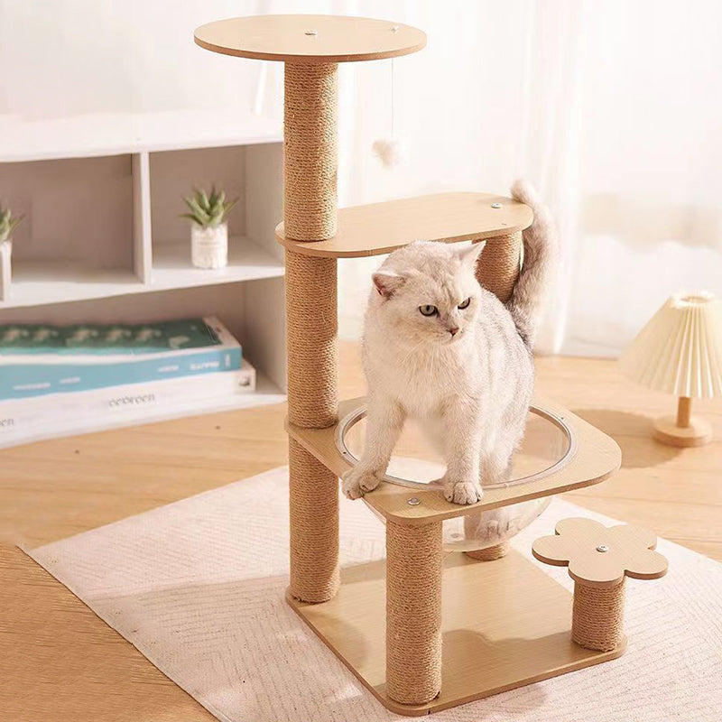 Modern Cylindrical Flower-Shaped Cat Tree with Hemp Rope and MDF-Orizon Depot