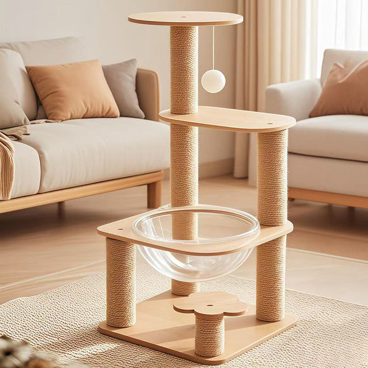Modern Cylindrical Flower-Shaped Cat Tree with Hemp Rope and MDF-Orizon Depot