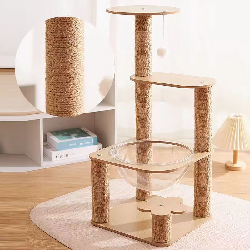 Modern Cylindrical Flower-Shaped Cat Tree with Hemp Rope and MDF-Orizon Depot