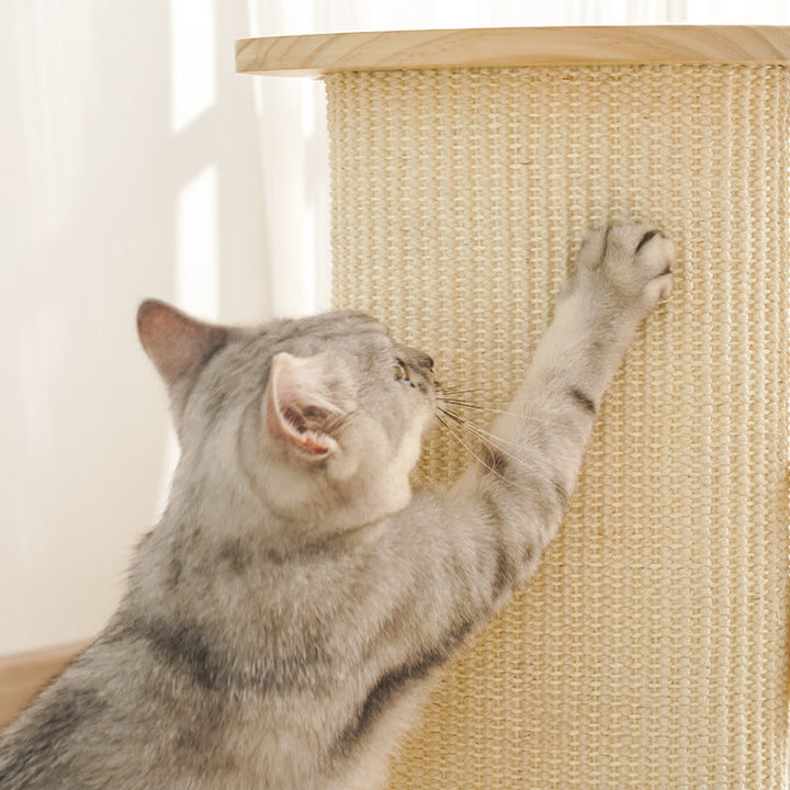 Modern Minimalist Cylindrical Solid Wood Cat Tower with Sisal Rope-Orizon Depot