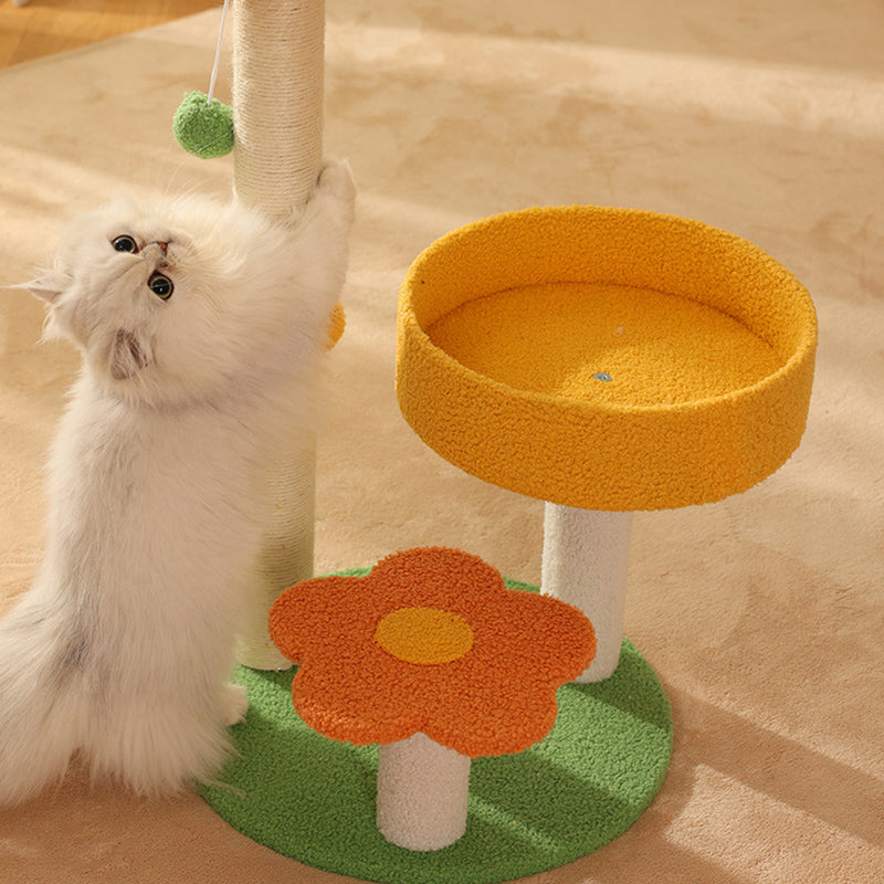 Modern Cylindrical Pumpkin Bee Flower Design Plush Cat Tree for Bedroom-Orizon Depot