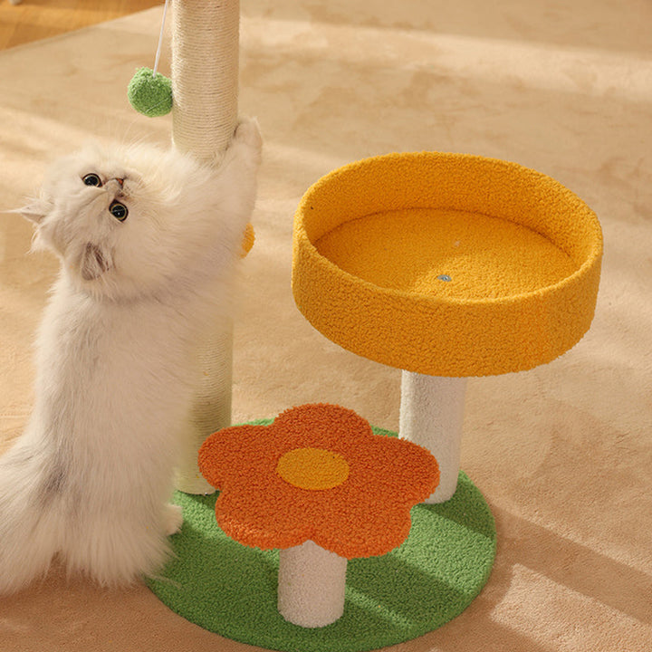 Modern Cylindrical Pumpkin Bee Flower Design Plush Cat Tree for Bedroom-Orizon Depot