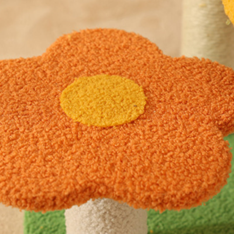 Modern Cylindrical Pumpkin Bee Flower Design Plush Cat Tree for Bedroom-Orizon Depot