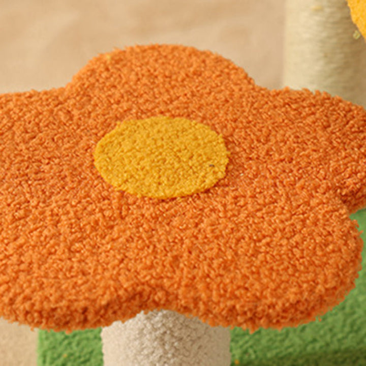 Modern Cylindrical Pumpkin Bee Flower Design Plush Cat Tree for Bedroom-Orizon Depot