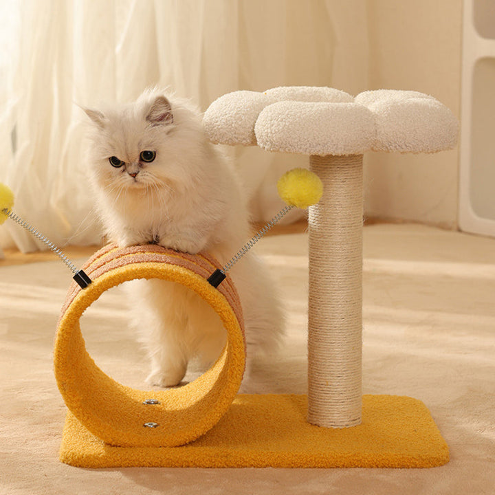 Modern Cylindrical Pumpkin Bee Flower Design Plush Cat Tree for Bedroom-Orizon Depot