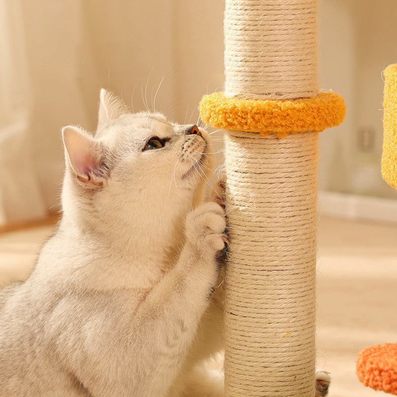 Modern Cylindrical Pumpkin Bee Flower Design Plush Cat Tree for Bedroom-Orizon Depot