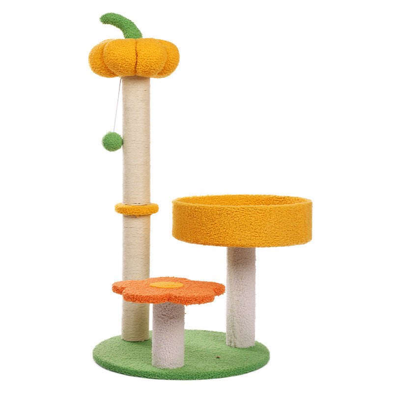 Modern Cylindrical Pumpkin Bee Flower Design Plush Cat Tree for Bedroom-Orizon Depot