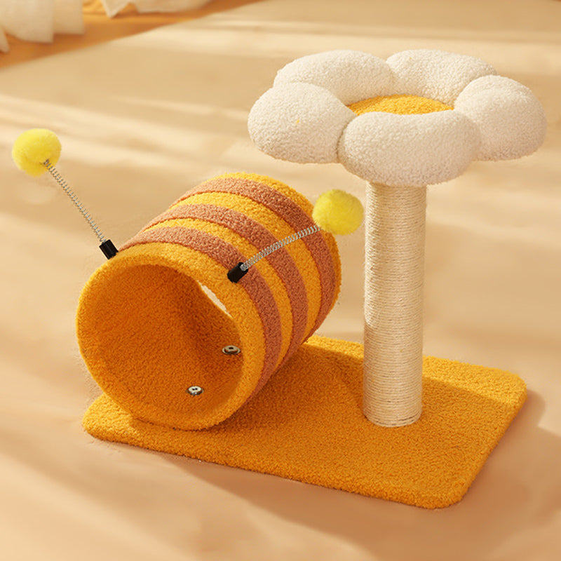 Modern Cylindrical Pumpkin Bee Flower Design Plush Cat Tree for Bedroom-Orizon Depot