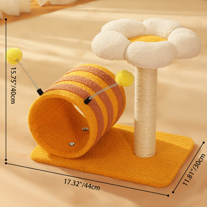 Modern Cylindrical Pumpkin Bee Flower Design Plush Cat Tree for Bedroom-Orizon Depot