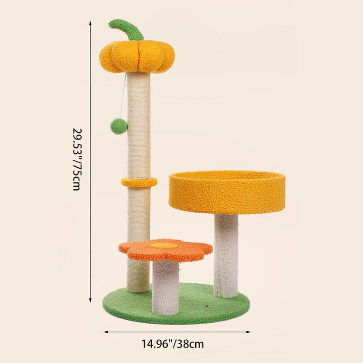 Modern Cylindrical Pumpkin Bee Flower Design Plush Cat Tree for Bedroom-Orizon Depot