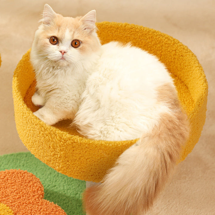 Modern Cylindrical Pumpkin Bee Flower Design Plush Cat Tree for Bedroom-Orizon Depot