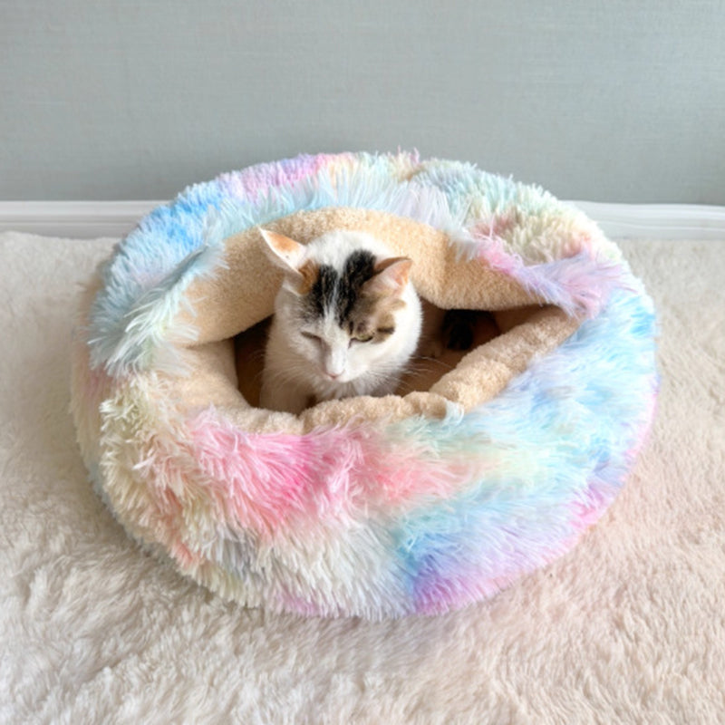 Cozy Round Fleece Plush Pet Bed for Cats and Dogs in Colorful Design-Orizon Depot
