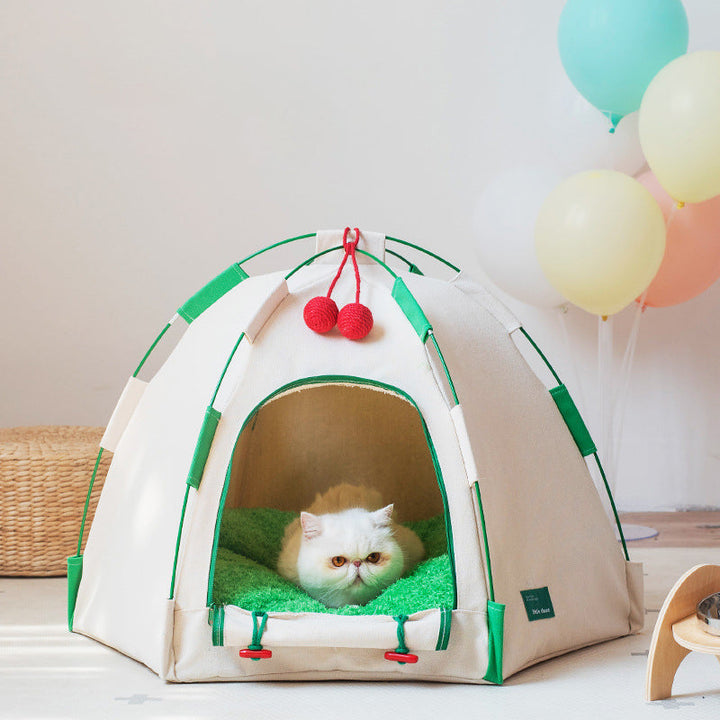 Modern Cylindrical Canvas Plush Pet Tent Bed with Hemp Rope and Fiberglass-Orizon Depot