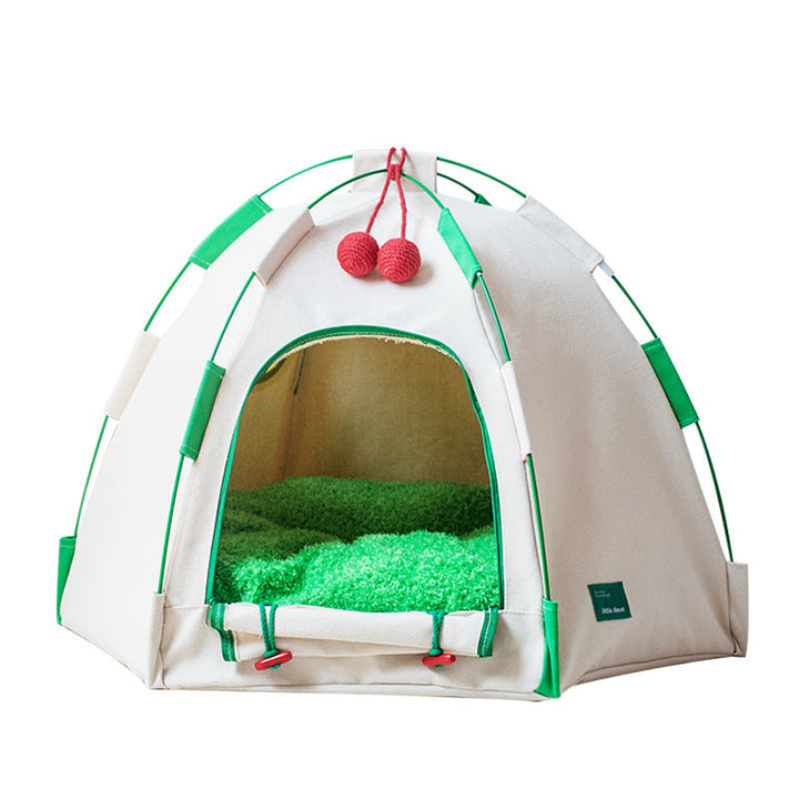 Modern Cylindrical Canvas Plush Pet Tent Bed with Hemp Rope and Fiberglass-Orizon Depot