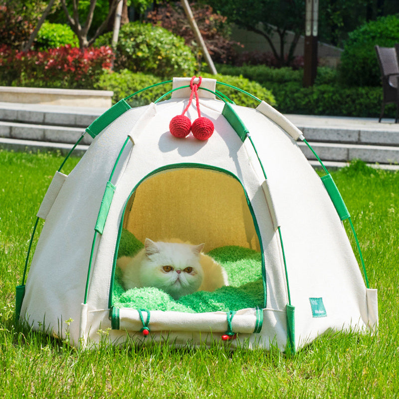 Modern Cylindrical Canvas Plush Pet Tent Bed with Hemp Rope and Fiberglass-Orizon Depot
