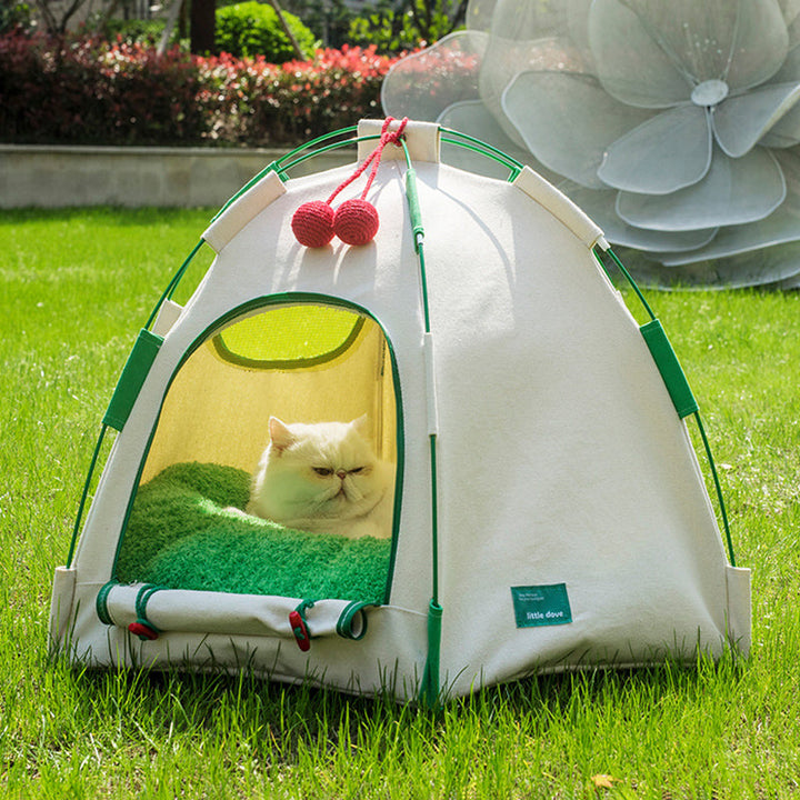 Modern Cylindrical Canvas Plush Pet Tent Bed with Hemp Rope and Fiberglass-Orizon Depot