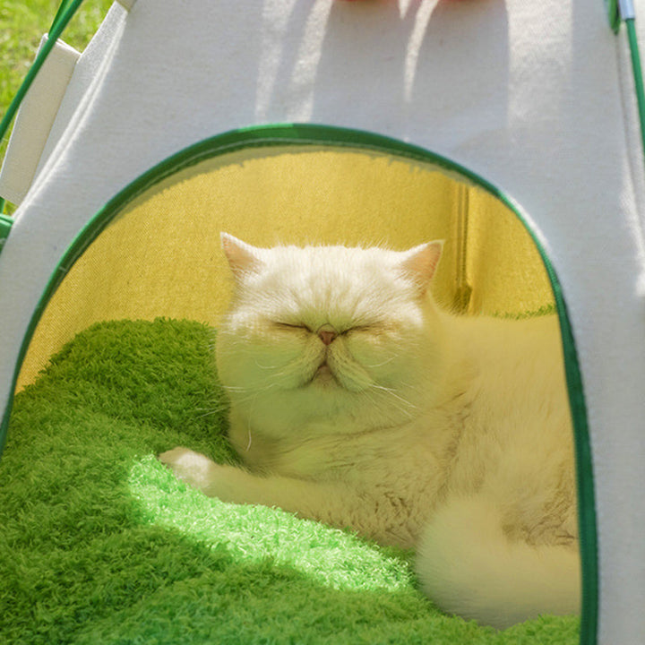 Modern Cylindrical Canvas Plush Pet Tent Bed with Hemp Rope and Fiberglass-Orizon Depot