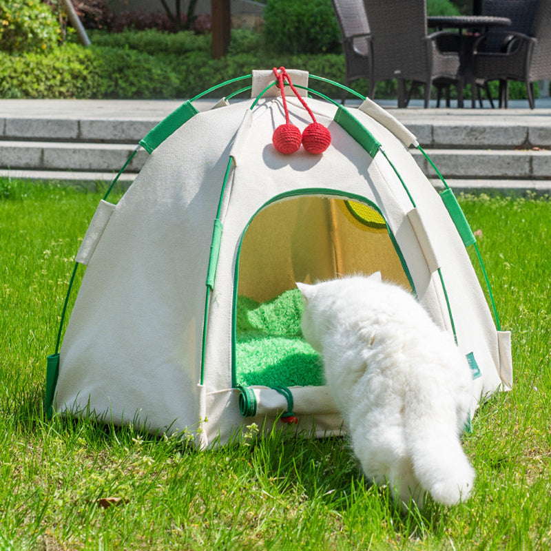 Modern Cylindrical Canvas Plush Pet Tent Bed with Hemp Rope and Fiberglass-Orizon Depot