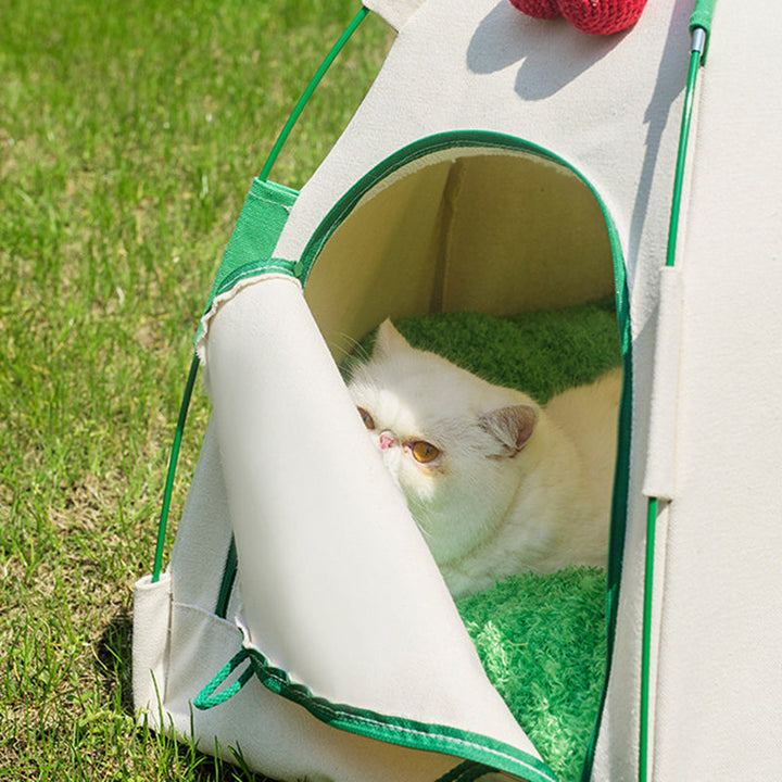 Modern Cylindrical Canvas Plush Pet Tent Bed with Hemp Rope and Fiberglass-Orizon Depot