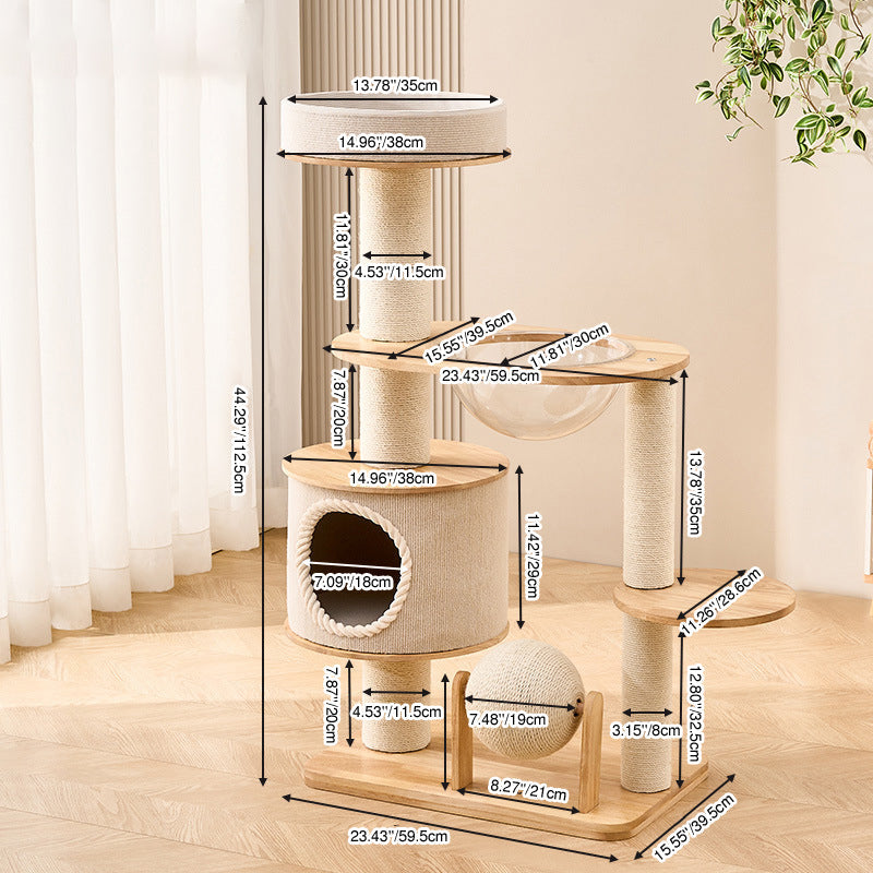 Modern Scandinavian Round Sisal Multi-Layer Wood Cat Tree for Home-Orizon Depot