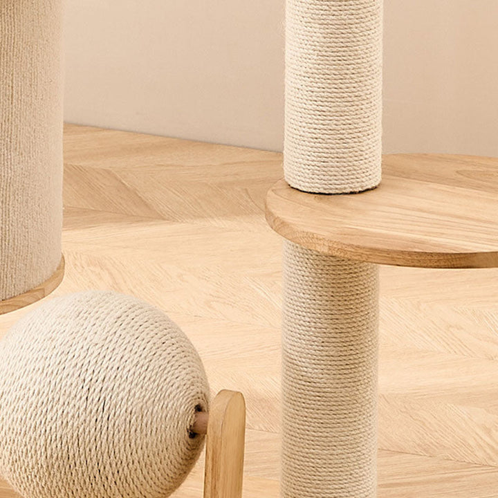 Modern Scandinavian Round Sisal Multi-Layer Wood Cat Tree for Home-Orizon Depot